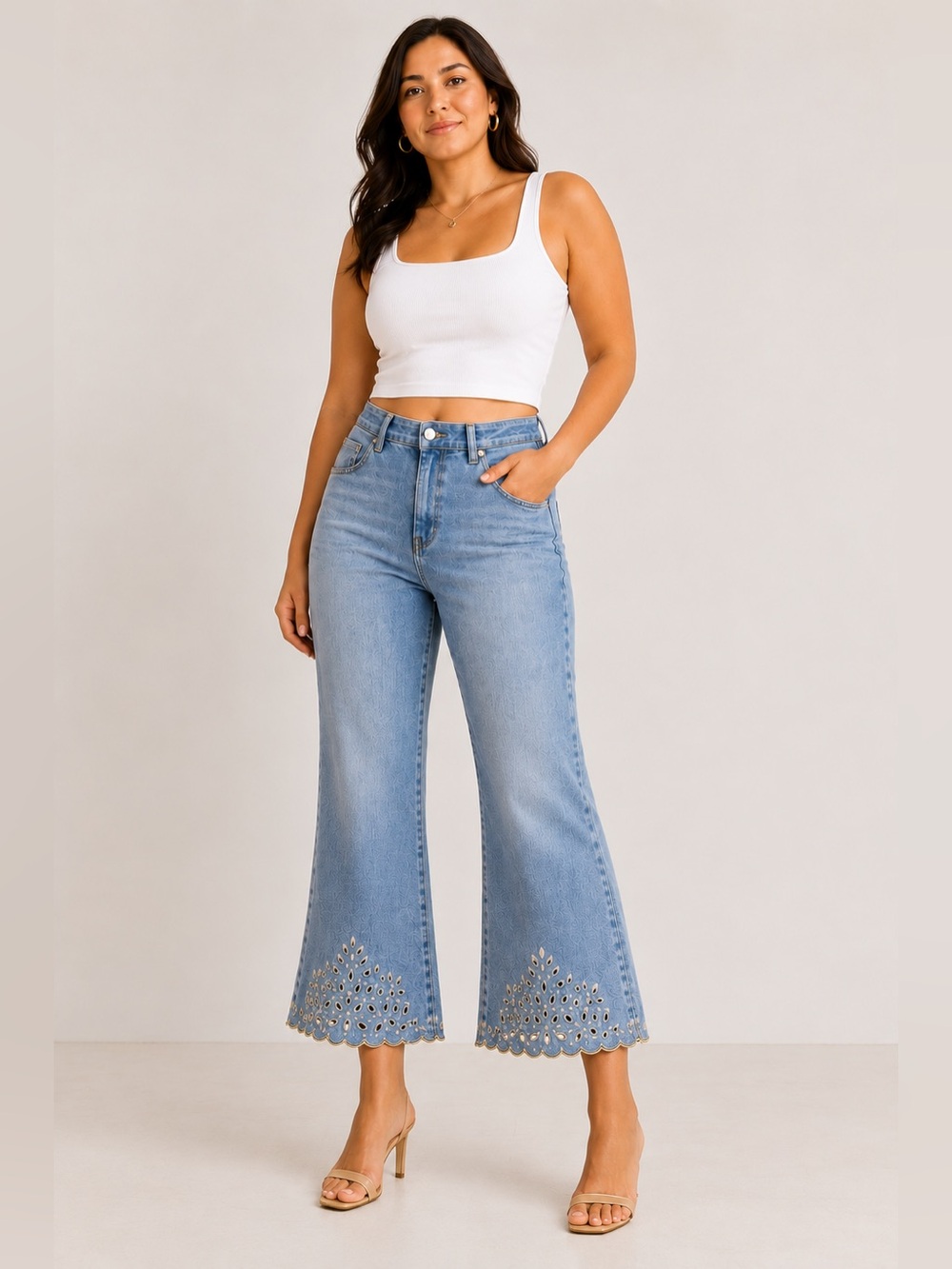Democracy “Ab”solution Light Wash Embroidered Flare Jeans Size 14
